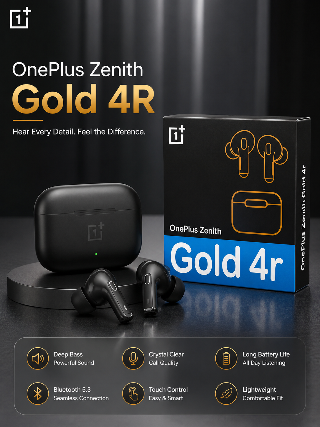 OnePlus Zenith Gold 4R Wireless Earbuds | Bluetooth 5.3 | Deep Bass | HD Calling | TWS Earbuds