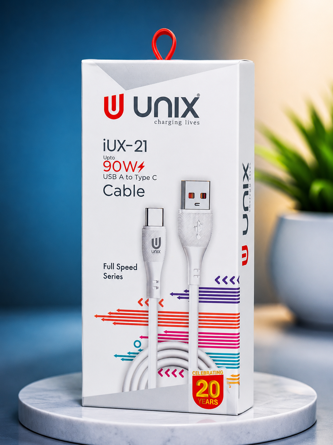 UNIX iUX-21 90W USB-A to Type-C Fast Charging Cable | 1M | 3.8mm Thick | High Speed Data Cable
