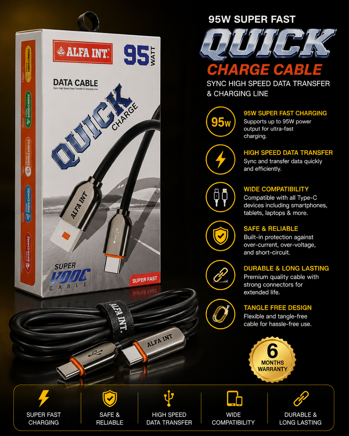ALFA INT. V8 Fast Charging Data Cable | Micro USB Cable | High-Speed Charging & Data Sync | Durable Cable | 6 Months Warranty