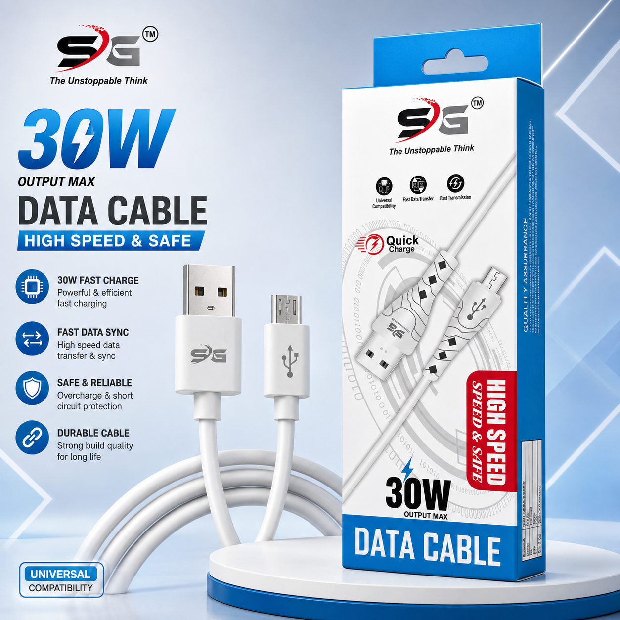 SG 30W High Speed Micro USB Data Cable | Fast Charging & Data Transfer Cable | Universal Micro USB Cable