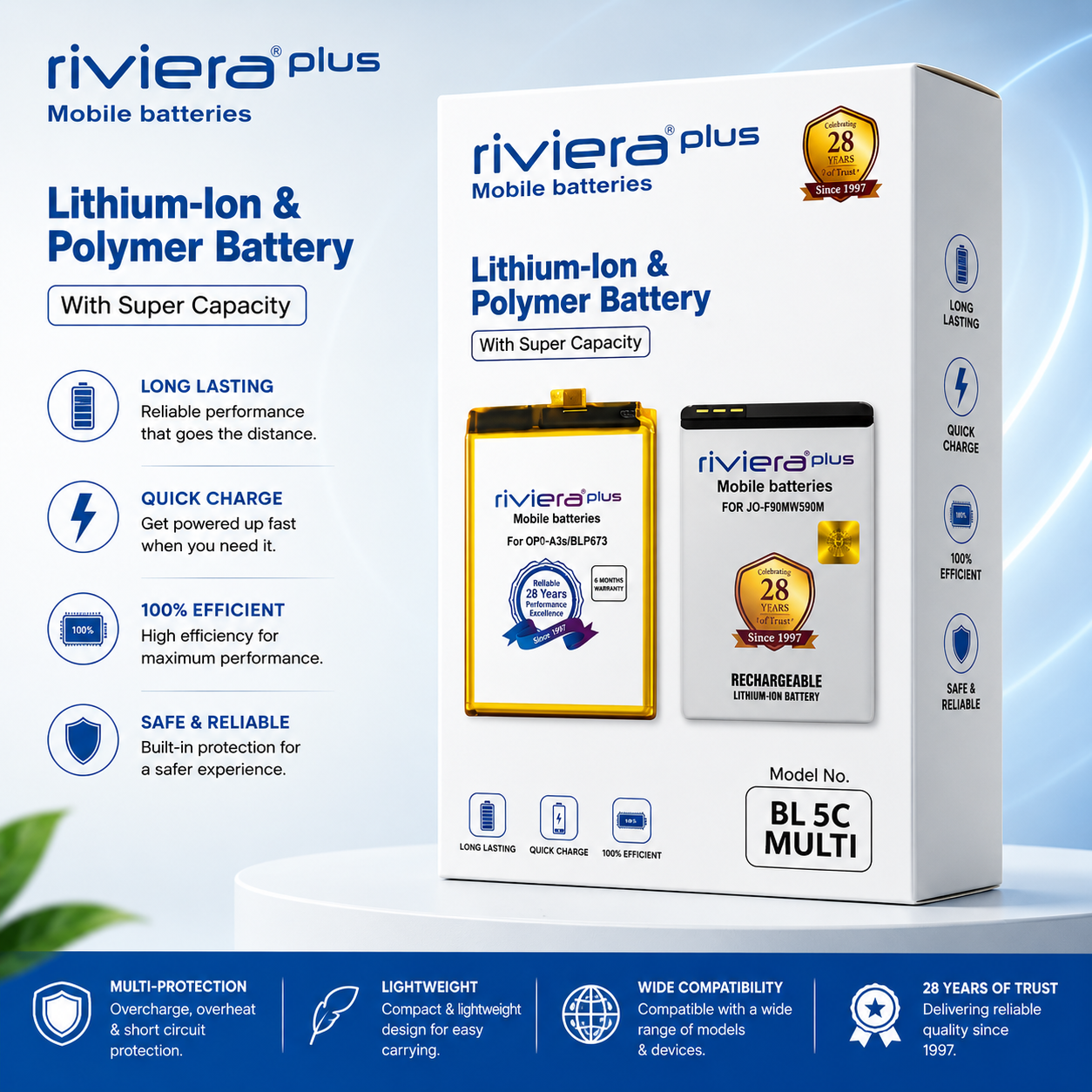 Riviera Plus BL-5C MULTI Mobile Battery | Lithium-Ion Battery | High Capacity | Long Lasting