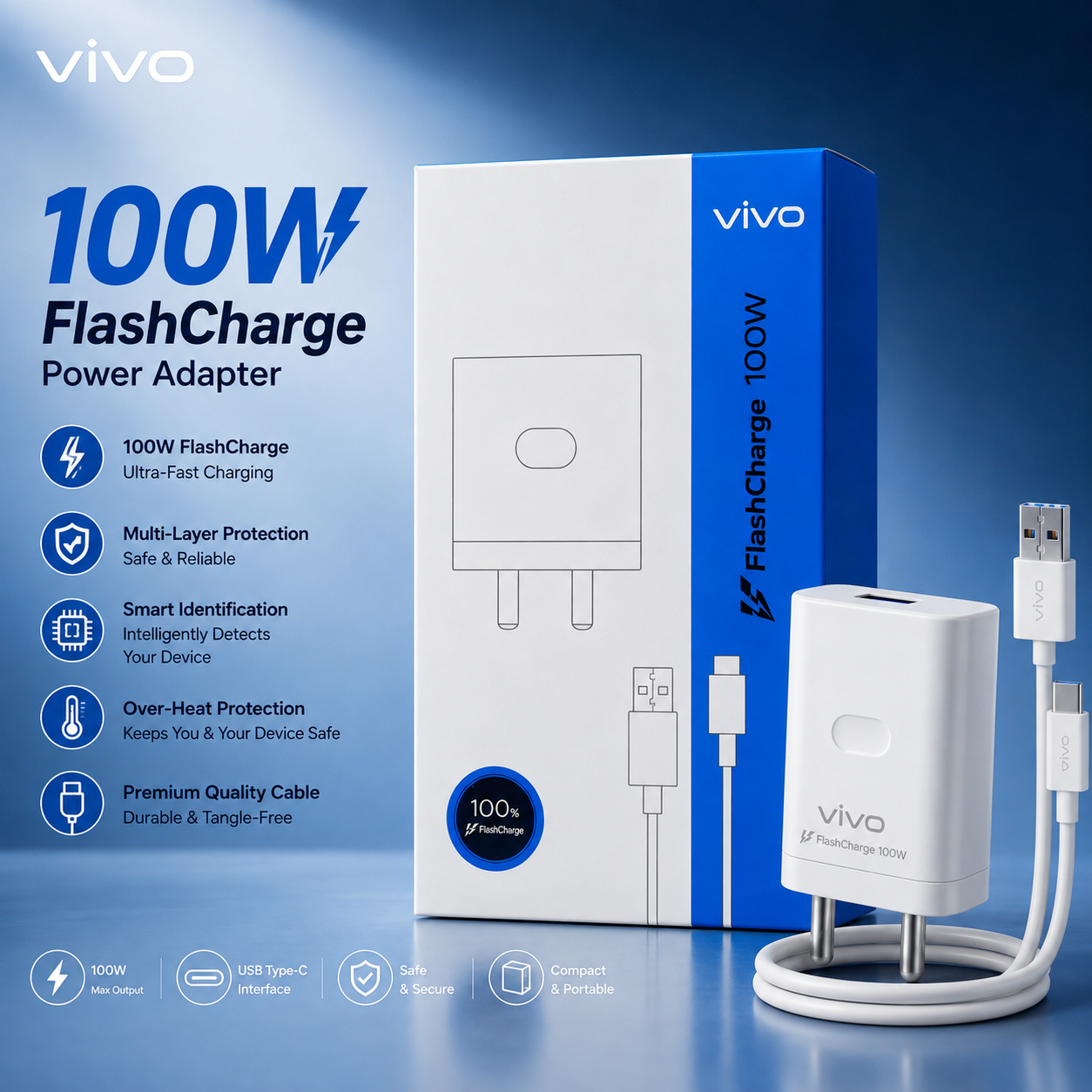 Vivo 100W FlashCharge Fast Charger – All Models