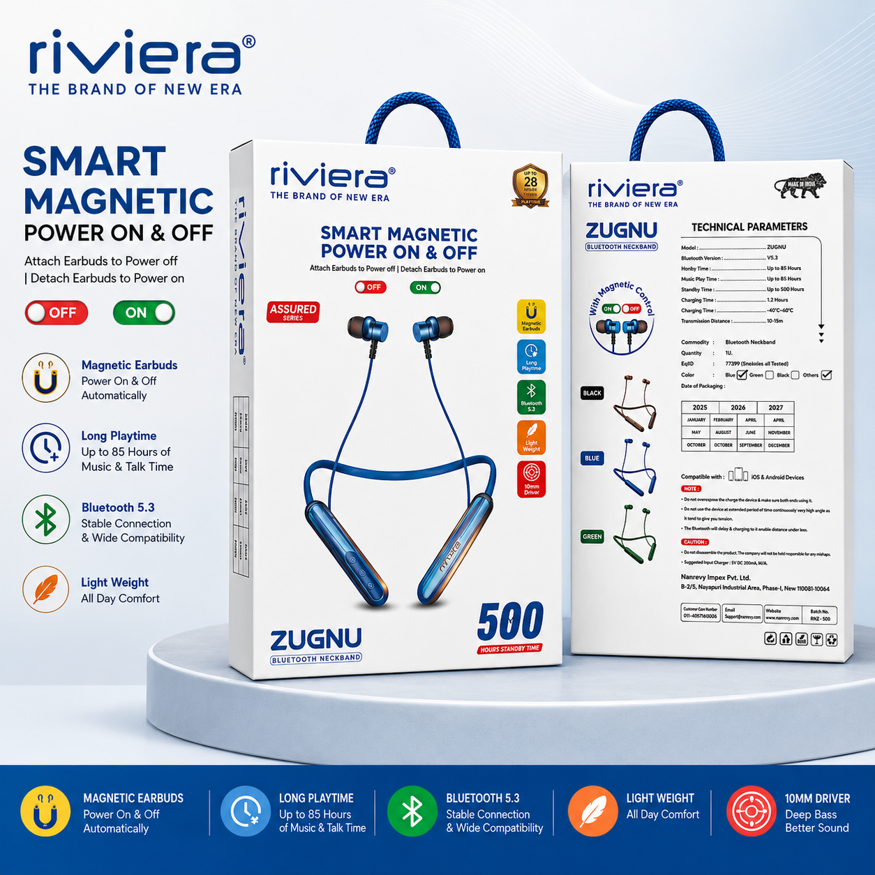 Riviera ZUGNU Bluetooth Neckband with Magnetic Power On/Off & Type-C Charging