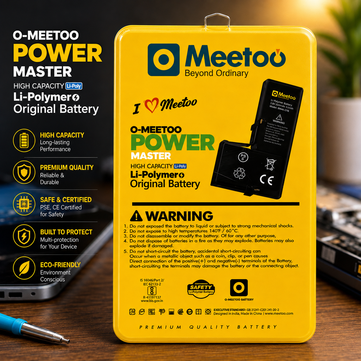 O-MEETOO Power Master BM46 Li-Polymer Battery | High Capacity Original Replacement Battery for Xiaomi Redmi Note 3 / Note 3 Pro
