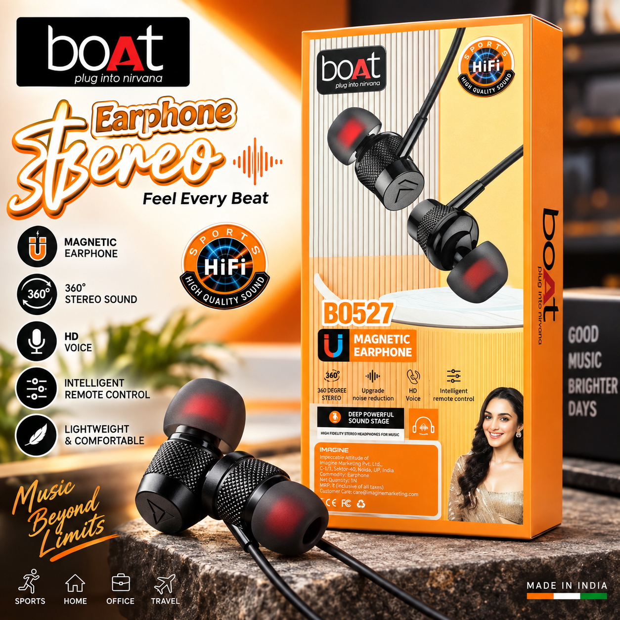 boAt B0527 Wired Earphones | Magnetic Earbuds | 360° Stereo Sound | HD Voice | Intelligent Remote Control