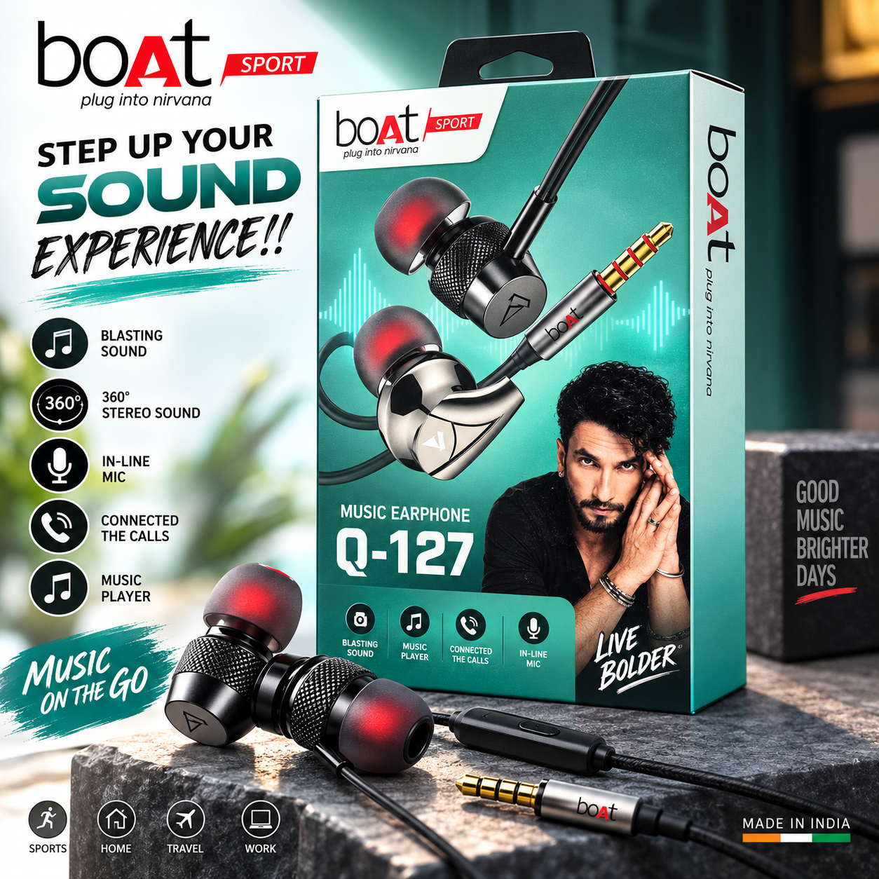 boAt Sport Q-127 Wired Earphones | 360° Stereo Sound | In-Line Mic | Music & Calls