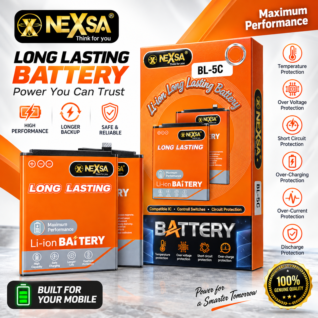 NEXSA BL-5C Li-Ion Mobile Battery | Long Lasting Replacement Battery | Multi-Protection