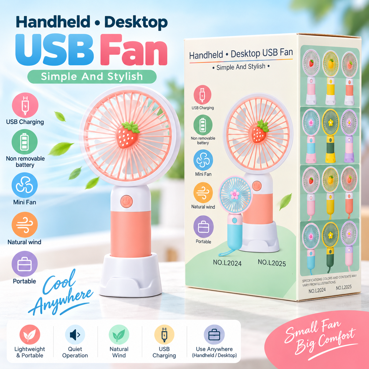 Portable USB Mini Fan – Handheld & Desktop Fan | USB Charging | Lightweight & Portable